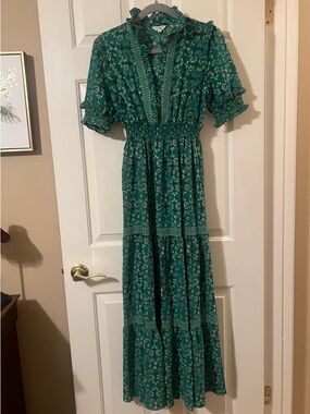 max studio london green dress Max Studio London Floral Print Maxi Dress Casual Summer Dress Size Small Linen